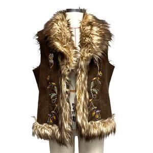 Vintage International Concepts Womens Size XL Brown Embellished Furry Vest